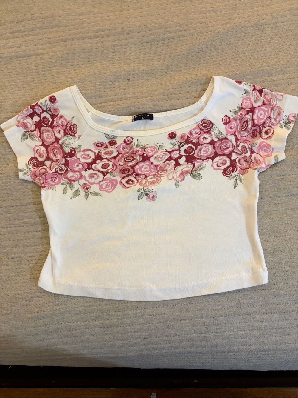Vintage Y2K F.A.N.G Pink Rose Floral Baby Tee Cottagecore Fairy Grunge L